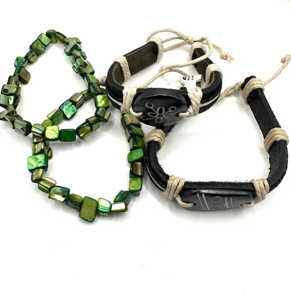 Unbranded Jewelry - Bracelet Lot Set of 4 Bundle Casual Summer Surfer Stacking Beach Black Green